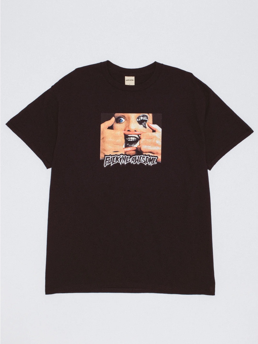 Medium Black Fucking Awesome Brace Face T Shirt in black.